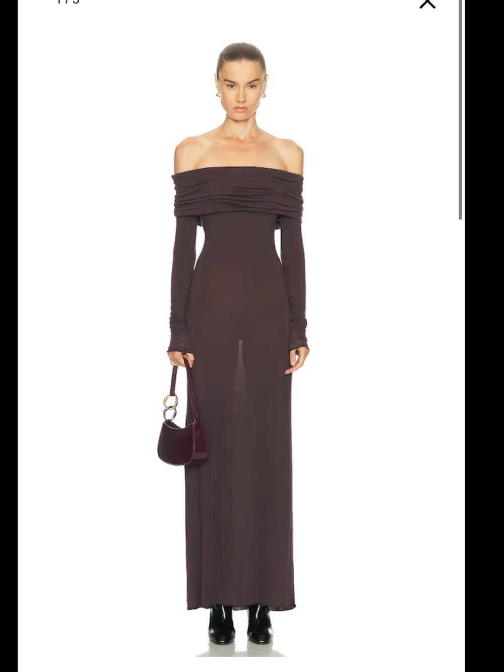 NWT SKIMS Sheer Modal Off Shoulder Brown Long Dress